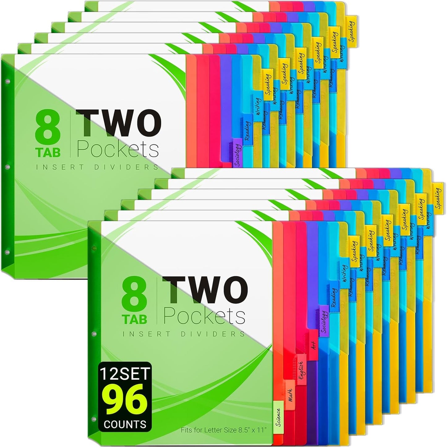 8-Tab Dividers for 3-Ring Binders, 16 Counts 3 Holes Index Dividers with 2 Pockets, Insertable 8 Tabs Binder Divider for 0.5''/1''/2''/3'' Inch Binders, 8 Colors
