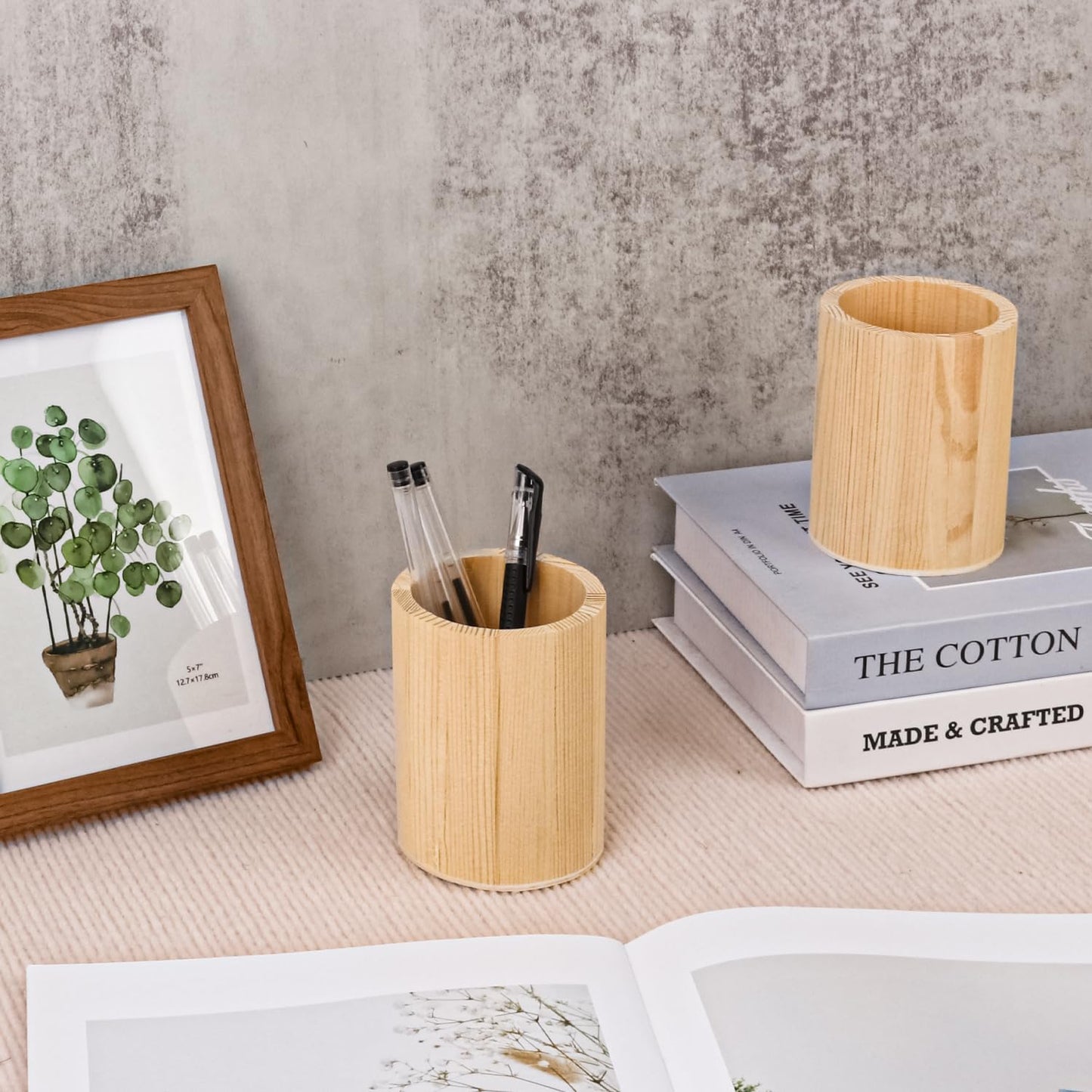 18 Pack Round Unfinished Wooden Pencil Holder, 3 x 3 x 4 Inch Wood Pencil Cup Holder, Wood Crafts Pencil Cup for Desk, Office, DIY Project