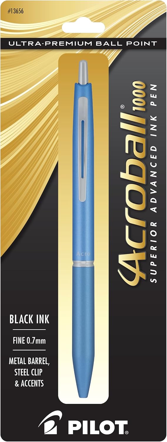 PILOT Acroball 1000 Ultra-Premium Refillable & Retractable Ball Point Pen, Gold Barrel, Fine Point, Black Ink, Single Pen (13662).