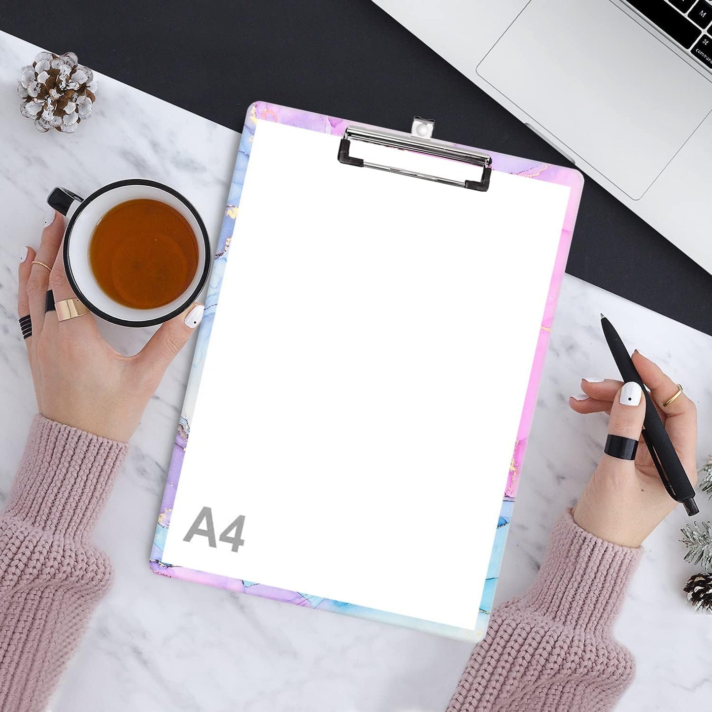 Fashion Clipboard, A4 Letter Size Wooden Decorative Clipboards for Teacher, Nurse, Doctor,Student and Kids, Cute Design for Standard Size 12.2" x 8.9" (C-Pink Purple Marble)