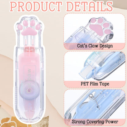 Piriuuo 3 Pcs Correction Tape, Retractable Correction Tape Pen Cute Cat Paw Pen Double Sided Tapes Roller for Instant Corrections Glue Tapes Roller for School Office Supplies