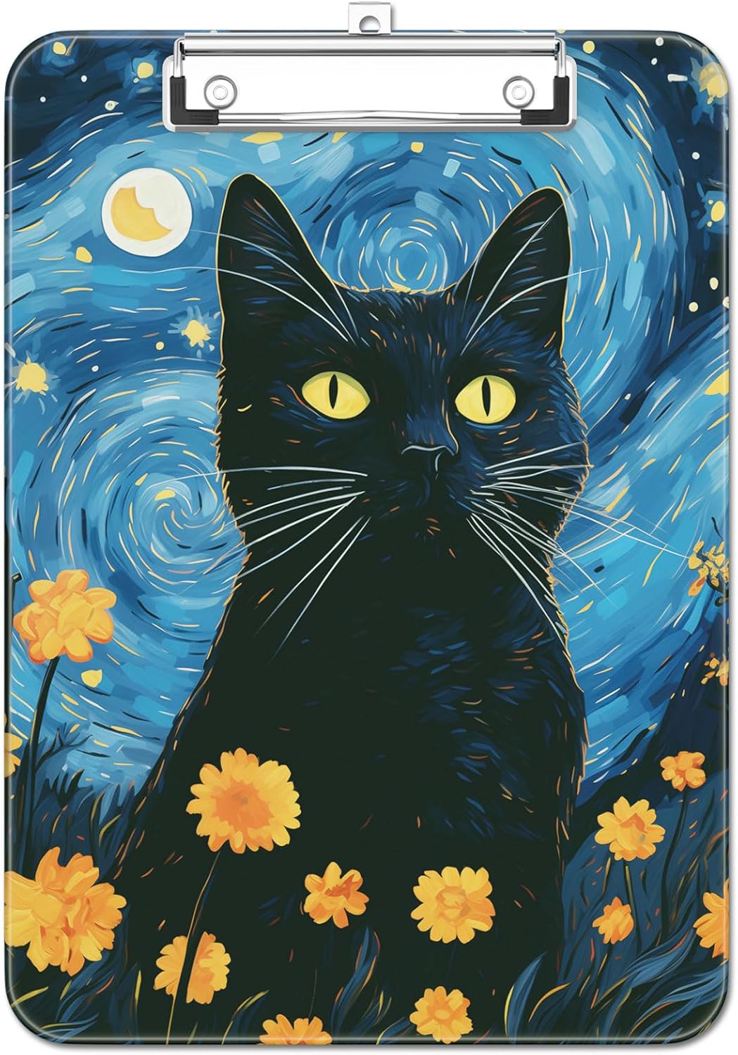 Plastic Cute Clipboard Low-Profile Metal Clip, A4 Letter Size 9 x 12.5 in, 8.5 x 11 Paper Clip Board for Teachers, Nurses, Classroom,Cute Black Cats