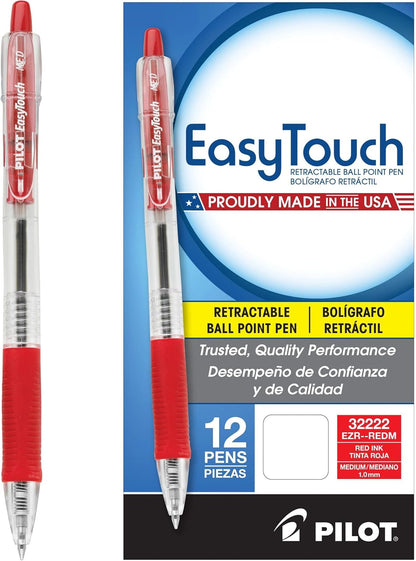 PILOT EasyTouch Refillable & Retractable Ballpoint Pens, Medium Point, Blue Ink, 12-Pack (32221)