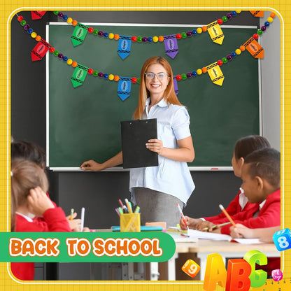 8.2 Ft Pencil Wooden Garland Graduation Yellow Pencil Banners with Cute Beads Hanging Ornaments for Kindergarten Classroom Office Home First Day of School Party Decor
