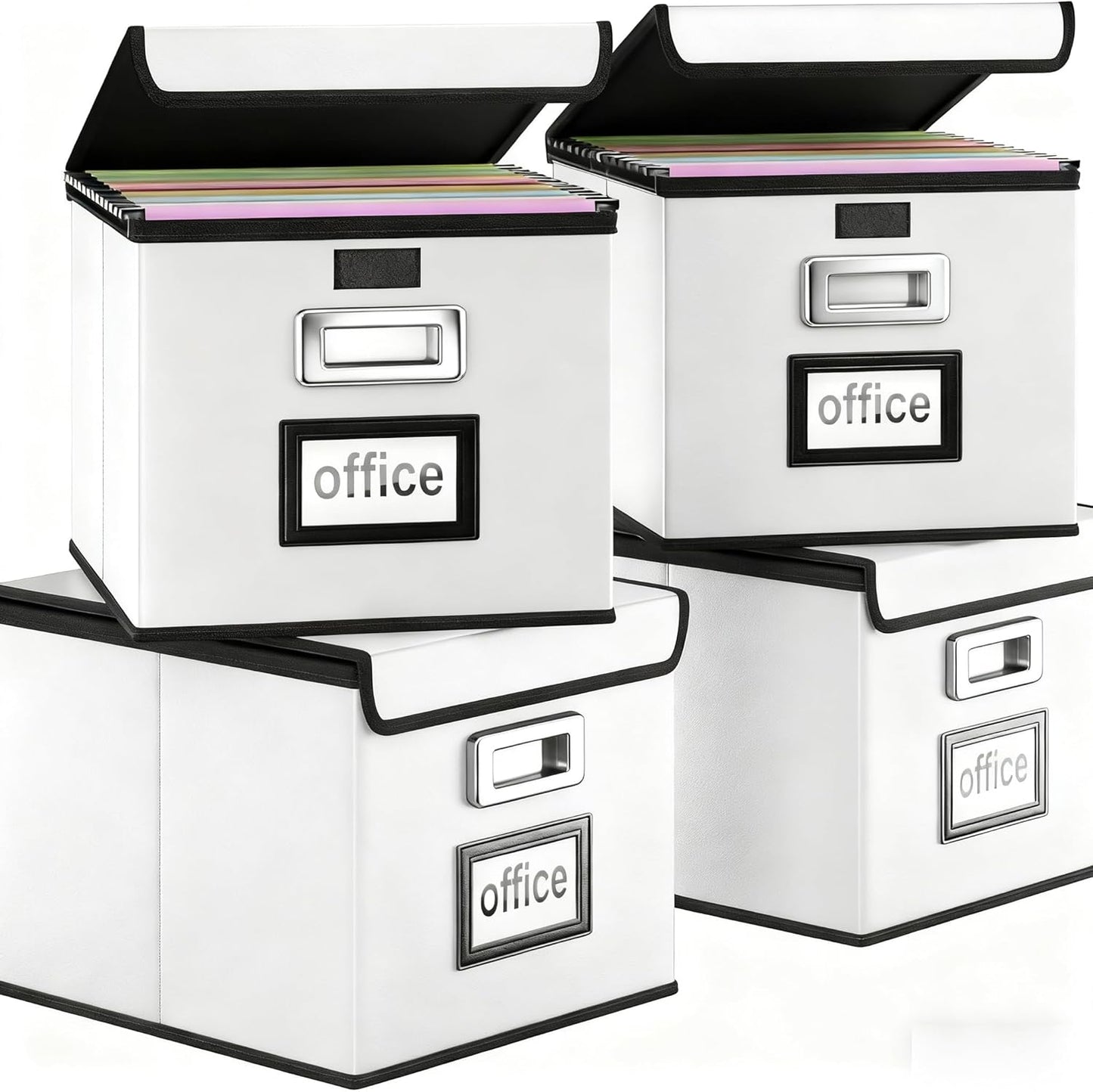 Huolewa Upgraded Portable File Organizer Box with Lid, Collapsible Linen Hanging Filing Storage Boxes with Plastic Slides, Decorative Home/Office Filing System Box for File and Folders Storage (Gray)