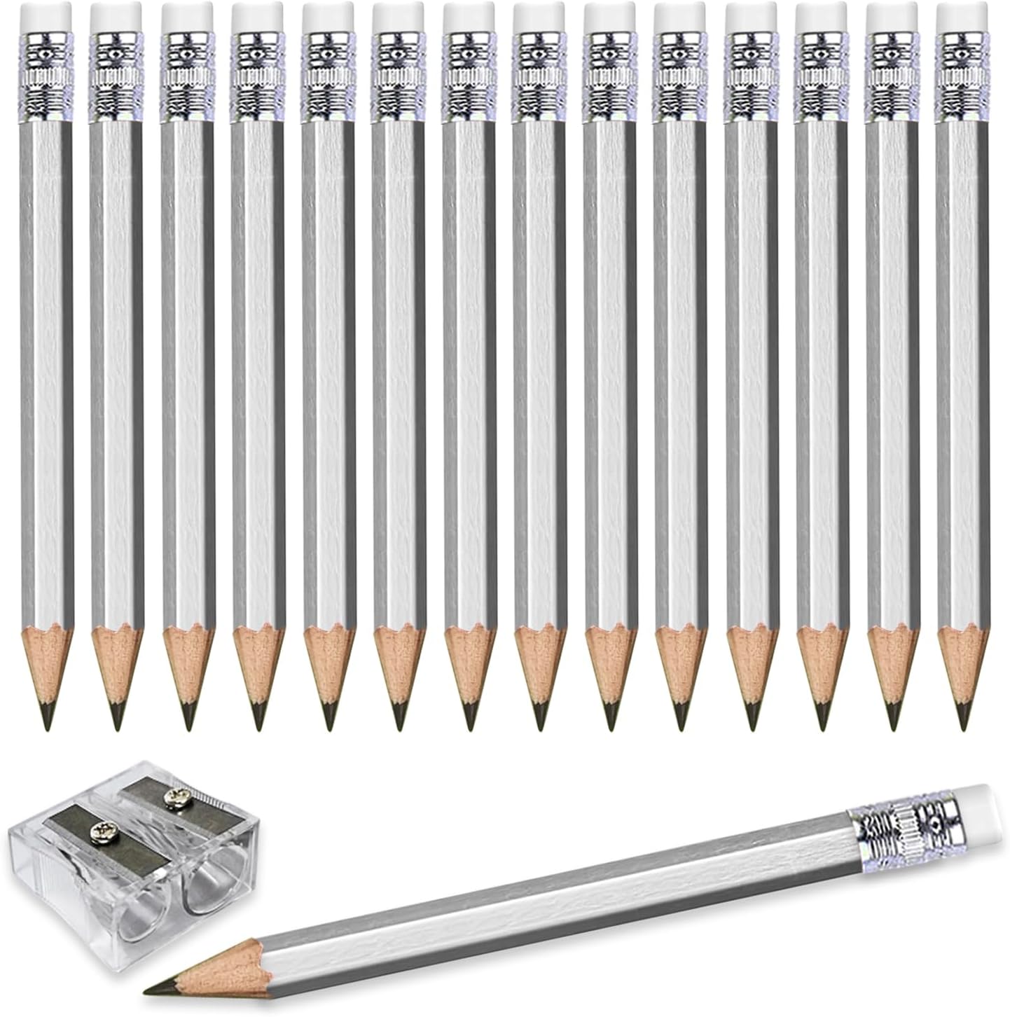Adhere 25pcs Golf Pencils with Eraser Pre sharpened Hexagon half Wooden Pencils Graphite 2B for Golf Event Scoring,Classroom,Wedding,Company Meetings,Pew, Pocket (Nature)
