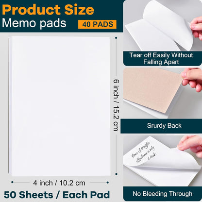 Beieverluck 40 Pack Note Pads 4x6, Small Notepads Memo Pads, 50 Sheets Per Note Pad, Blank Scratch Pads Mini Notepad for Grocery Shopping To Do Lists Writing Quick Notes Work Home Office
