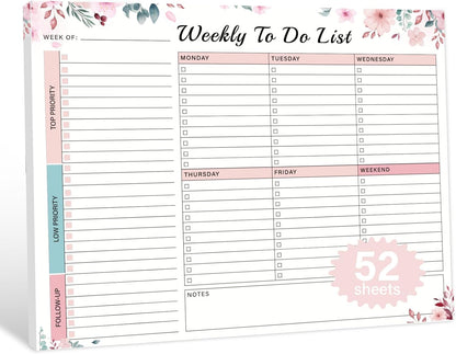 Weekly To Do List Notepad with 52 Undated Sheets（8.5"×11"）- Weekly Desk Planner Pad with Spiral Binding for Women & Man, Office, School and Home Personal Organizer