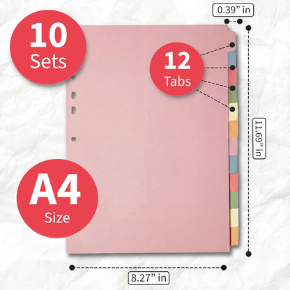 Binder Dividers with Tabs A4 12 Part | DIviders for 3 Ring Binder | Perfect for Organizing Pages in 3 Ring Binder Dividers with tabs, Each Set Includes Tab Dividers - The Paper Shop (1)