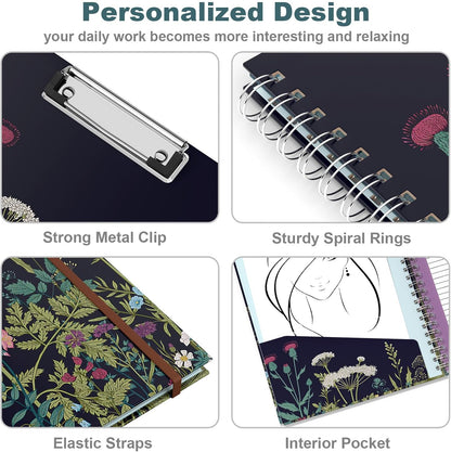 Hongri Clipboard Folio with Refillable Lined Notepad, 8.5 x 11 Folders with Storage 10 Pockets, Spiral Portfolio, Size 12.8X 9.7 in, Office & School Supplies, Skeleton