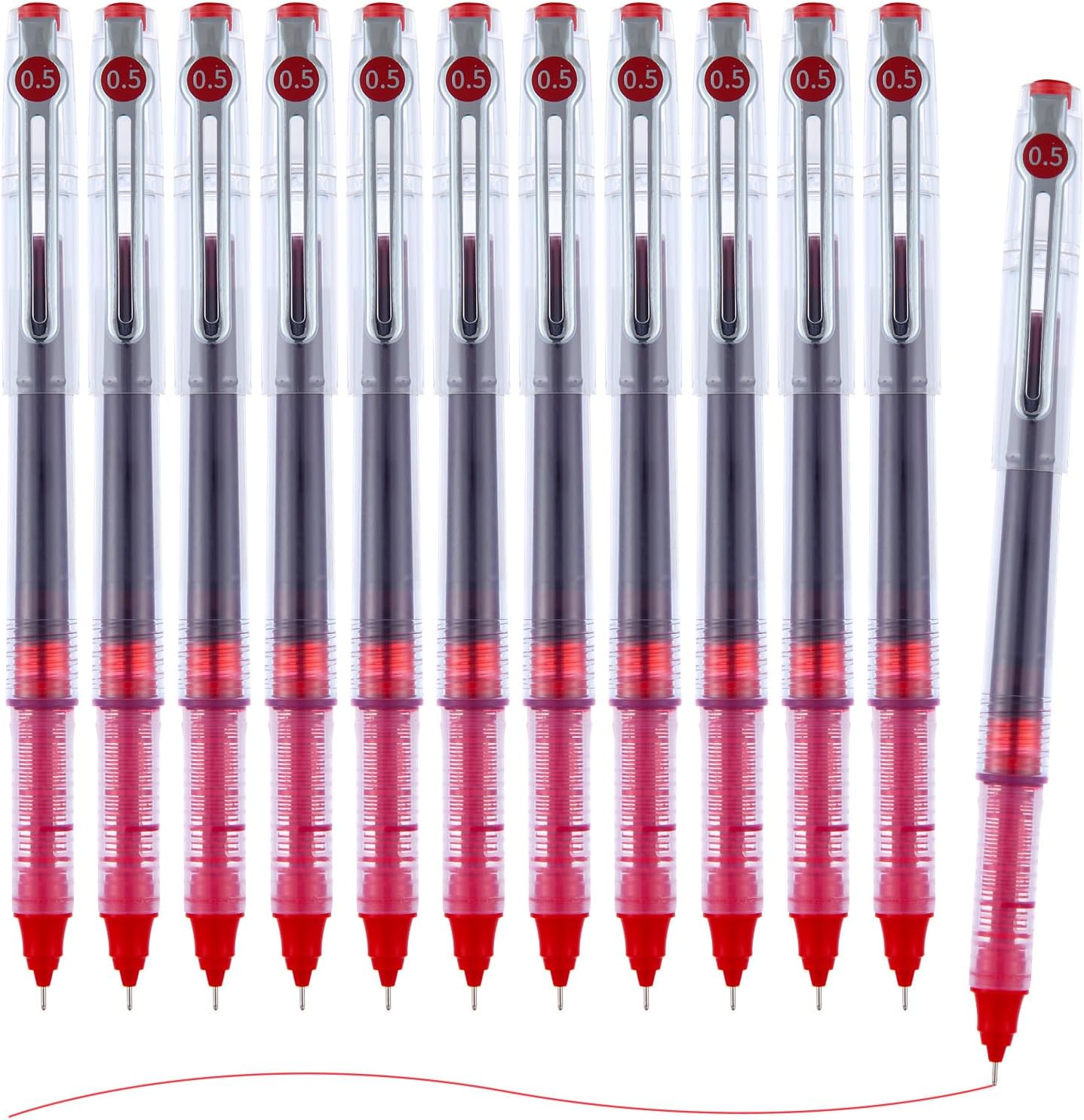 M&G Liquid Ink Rollerball Pens 12 Pcs, 0.5mm Black Ink Extra Fine Point Pens, Quick Drying Ink Fine Tip Roller Ball Pens with Plug-In Cover & Anti Slip Grip for Smooth Writing Office School Home Gift