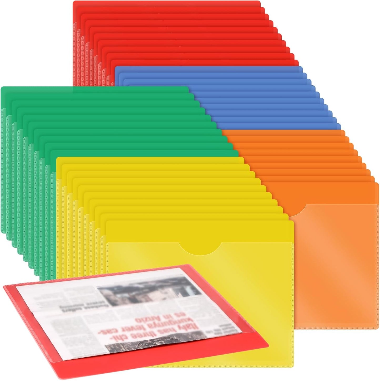 Kisston 25 Pack Heavy Duty Vinyl Plastic Folders with Clear Front Pocket File Jackets, Three Sided Closed, Letter Size Plastic Folders for Documents, 11.75 x 9.25 Inch (5 Colors)