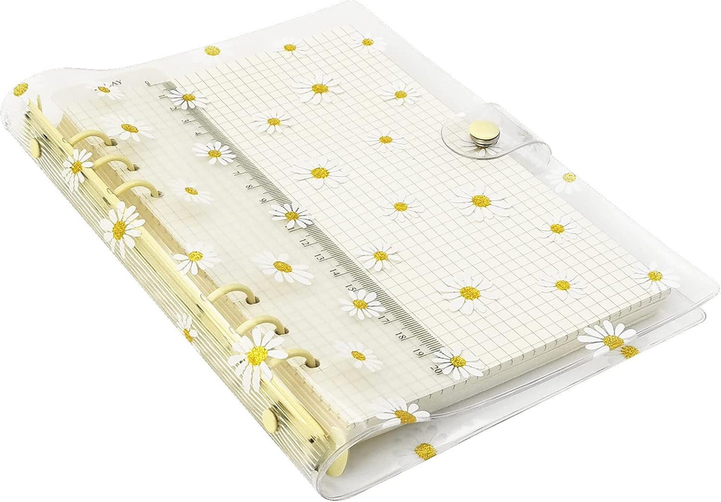 A6 A5 6-Holes Colorful PVC Cover Round Ring View Binder with Snap Button Closure File Folder for Loose Leaf Sheet Protectors Notebook Refill (Pink Daisy, A5 Mini Set) - Colors B