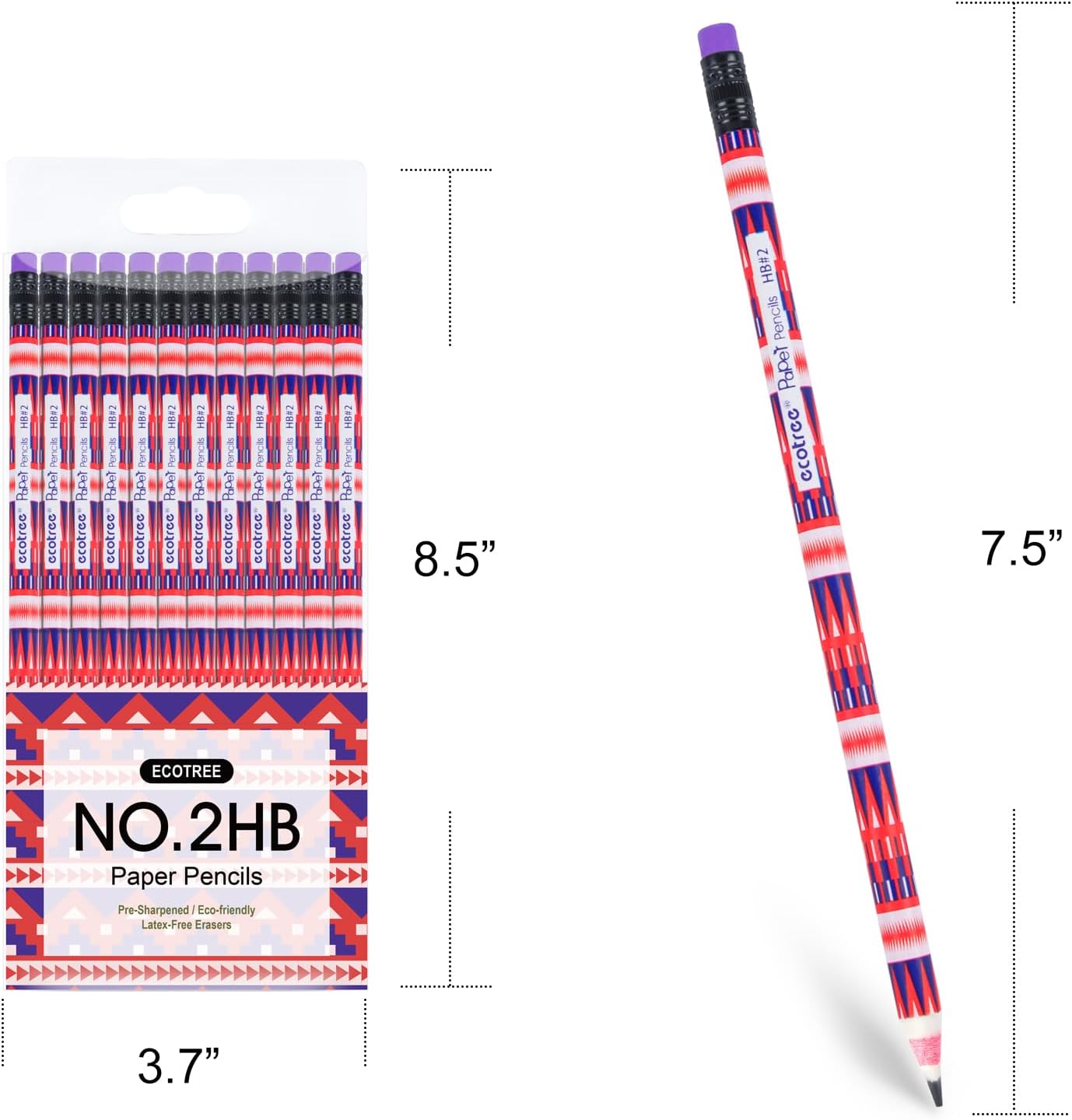 ECOTREE Pencils #2 Pre-Sharpened Pencils for Kids Number 2 Pencil with Erasers for School, Writing, 12 Count