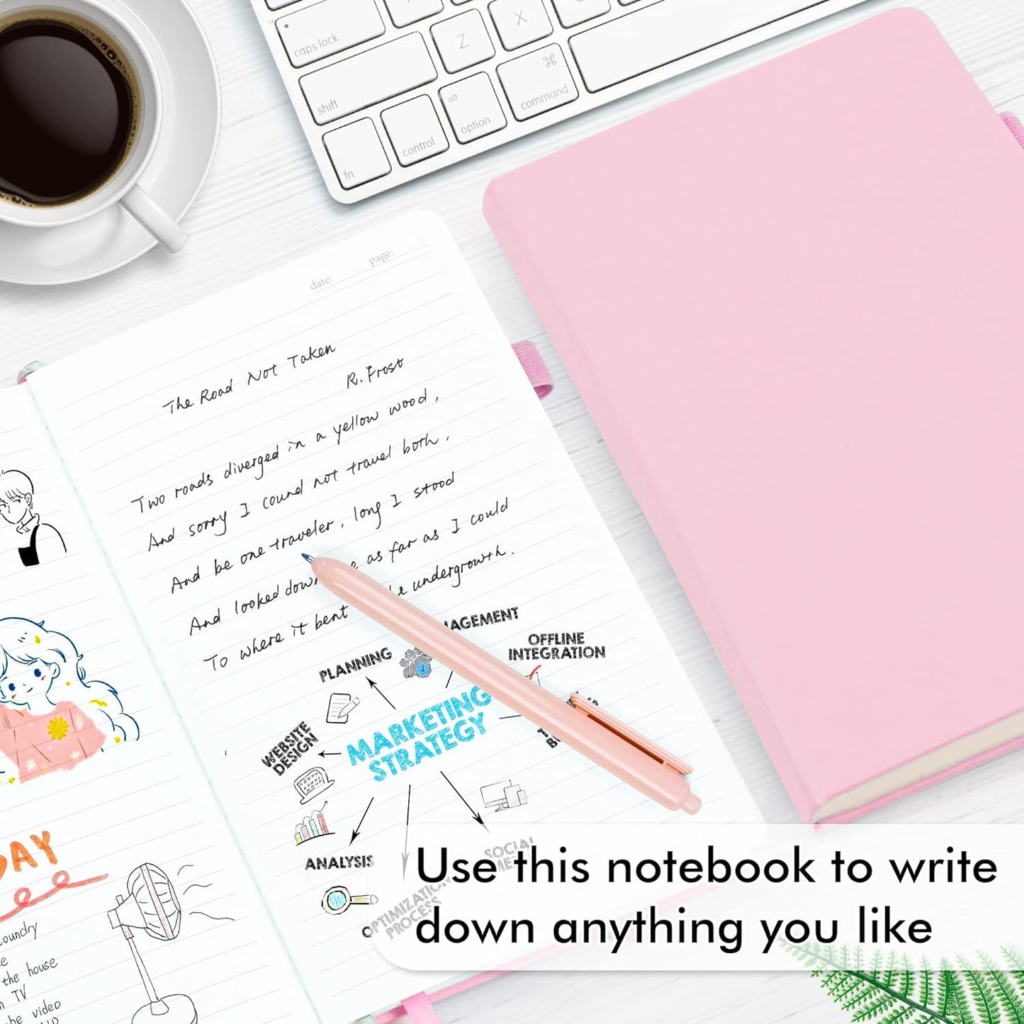 feela College Ruled Notebooks, 24 Pack Business Notebook Hardcover Lined Writing Journal with Pen Holder for Men Women Note Taking, with 24 Black Pens, 120 GSM, 5.1”x8.3”, A5, White