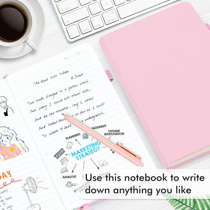 feela College Ruled Notebooks, 24 Pack Business Notebook Hardcover Lined Writing Journal with Pen Holder for Men Women Note Taking, with 24 Black Pens, 120 GSM, 5.1”x8.3”, A5, White