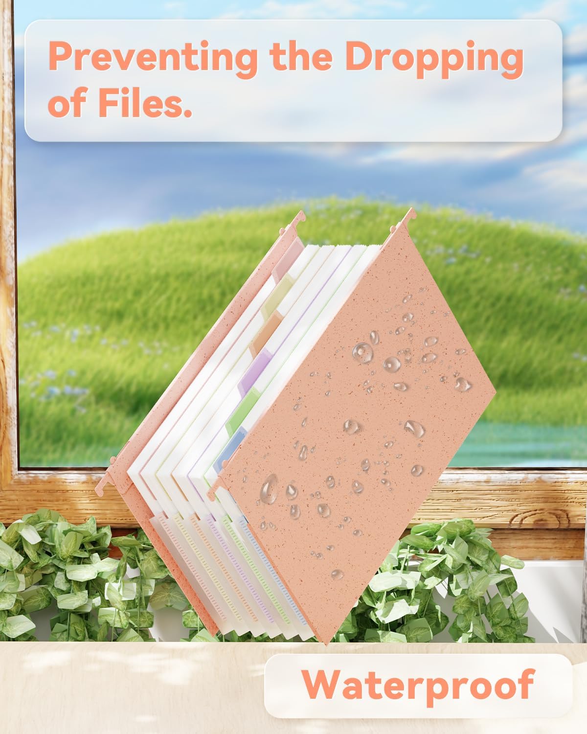 ANSOOK Wheat Straw Expandable Hanging File Folders Legal Size,7 Pockets 1.2" Accordion File Organizer,3 Pack Filing Cabinet Folders with Hooks,Large Capacity File Folder with Tabs,Hang File for Frame
