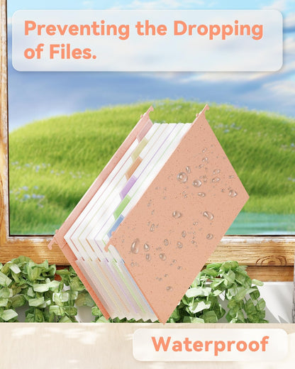 ANSOOK Wheat Straw Expandable Hanging File Folders Legal Size,7 Pockets 1.2" Accordion File Organizer,3 Pack Filing Cabinet Folders with Hooks,Large Capacity File Folder with Tabs,Hang File for Frame