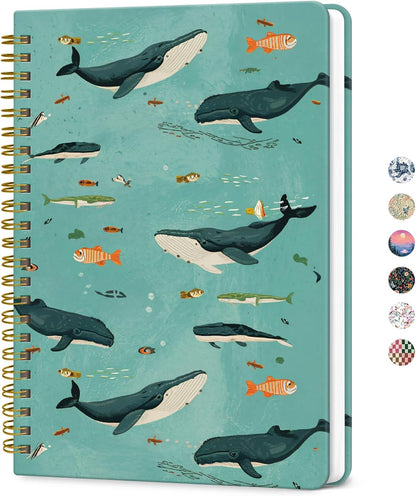 ZOTIA Lined Spiral Journal for Women, A5 Cute Hardcover College Ruled Notebook for Work, School & Note Taking, Aesthetic Writing Journal, 140 Pages (5.8" x 8.3"), Blue Floral
