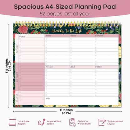 Taja Weekly To Do List Notepad with 52 Undated Sheets（8.5"×11"）- Weekly Desk Planner for Women & Man, Work and Home -1 Pack Violet Dream