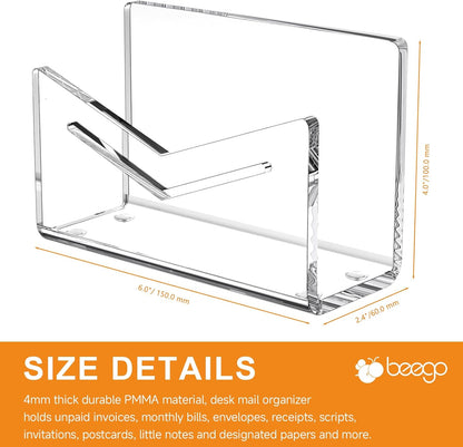 Beego Envelope and Mail Organizer Countertop - 3 Compartments Black Acrylic Desk Organizer Letter Holder Desktop File Sorter Bill Document Folder Rack for Office, Home, School Desk Organization