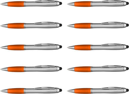 DISCOUNT PROMOS Custom Stylus Ballpoint Pens Set of 10/50/100, Personalized Bulk Pack - Black Ink, Great for Office, School, Business, Tradeshows, Events - Purple