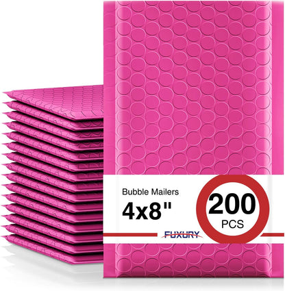 Fuxury Black Bubble Mailers 4x8" 200 Pack Waterproof Padded Envelopes Self Seal Bubble Envelopes Usable Size 4x7" Padded Mailers for Small Business Shipping Envelope Mailers