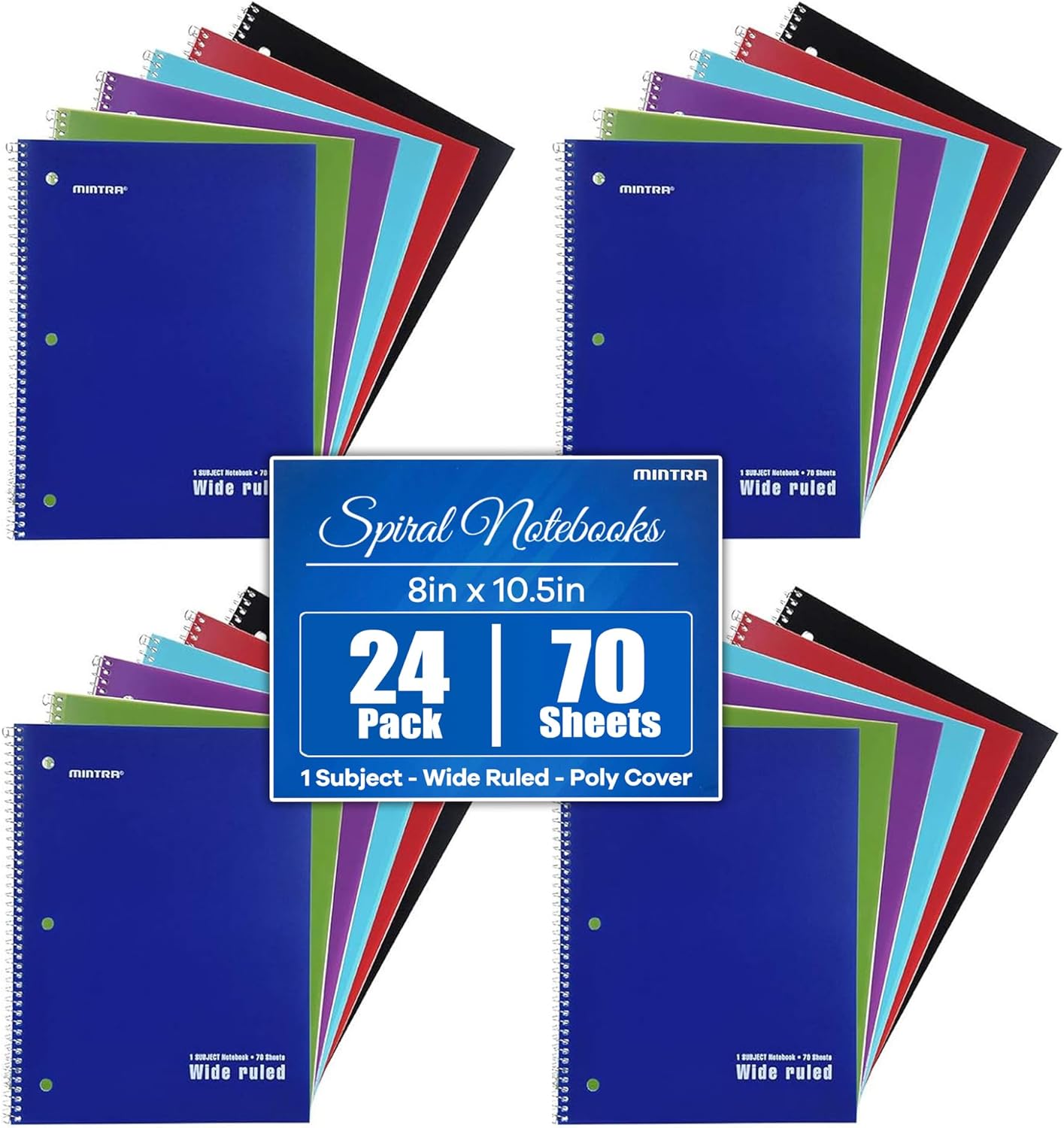 Mintra Office Spiral Notebooks, Wirebound, Journals for School, Work, Business, Aesthetic Stationery, Writing Pads, Teacher & Student Supplies (6, Pastel, College)