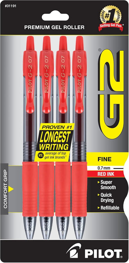 PILOT G2 Premium Refillable and Retractable Rolling Ball Gel Pens, Fine Point, Black Ink, 4-Pack (31057)