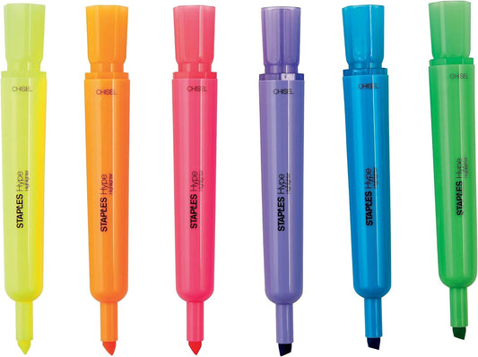STAPLES Tank Highlighters, Chisel Tip, Assorted Colors, 36 Pack – Hype Bold Ink Highlighting Markers for High‑Volume Office & School Use
