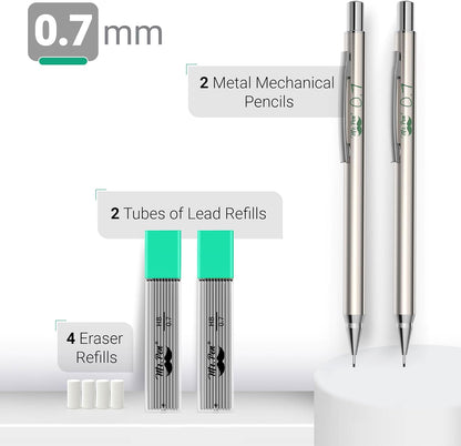 Mr. Pen- Metal Mechanical Pencil Set with Lead Refills & Erasers, 2mm, HB & Colored Lead Refills, 4x Eraser Refills for School Supplies, Note Taking, Drawing, Sketching, Office