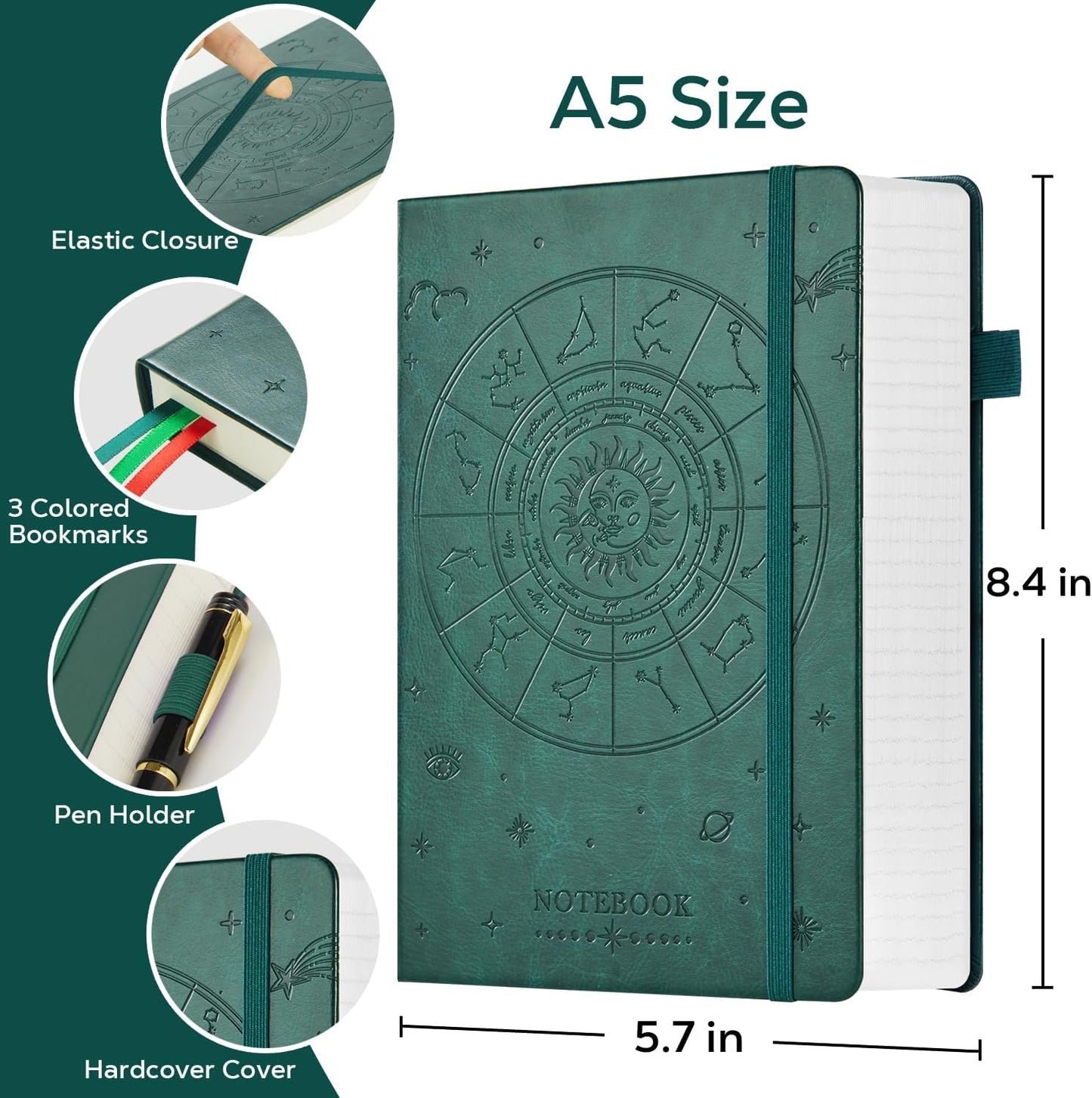 Hardcover Lined Notebook Journal for Writing, 320 Pages Leather Thick College Ruled Notebook Journal with 100GSM Paper, A5 (5.7'' X 8.4'') Daily Journal for Women Men Work Organization, Black
