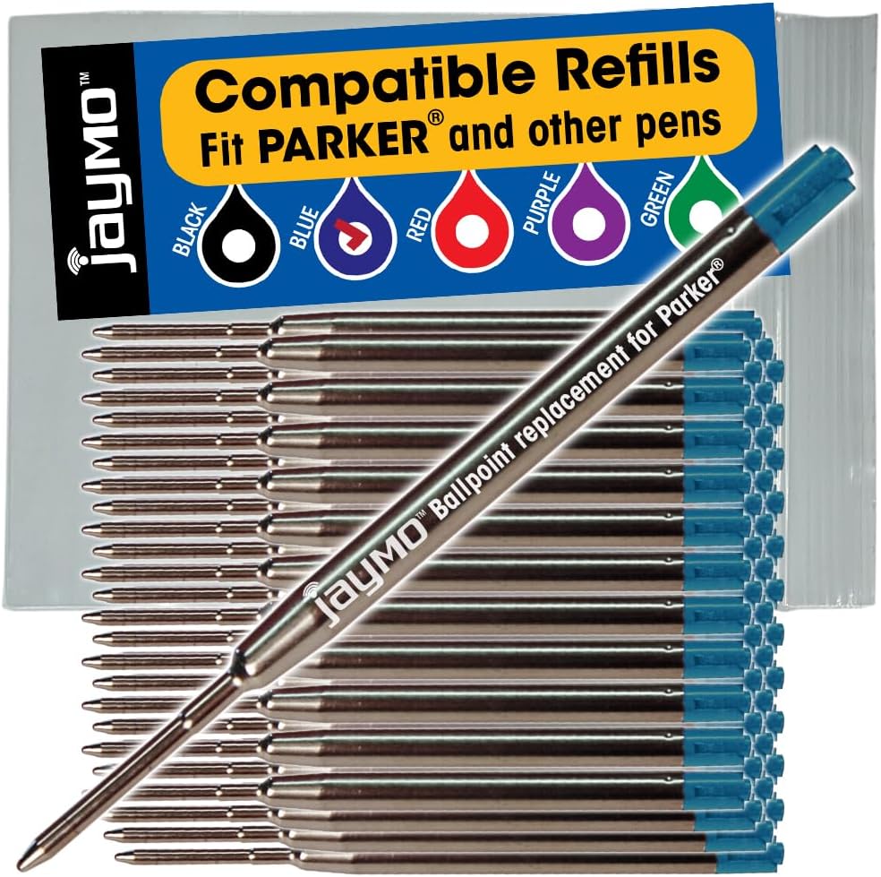 Jaymo Replacement for Parker 1950369 and Bastion - Measures 3.875 in / 98 mm Long - G2 Ballpoint Pen Refill - 6 Black