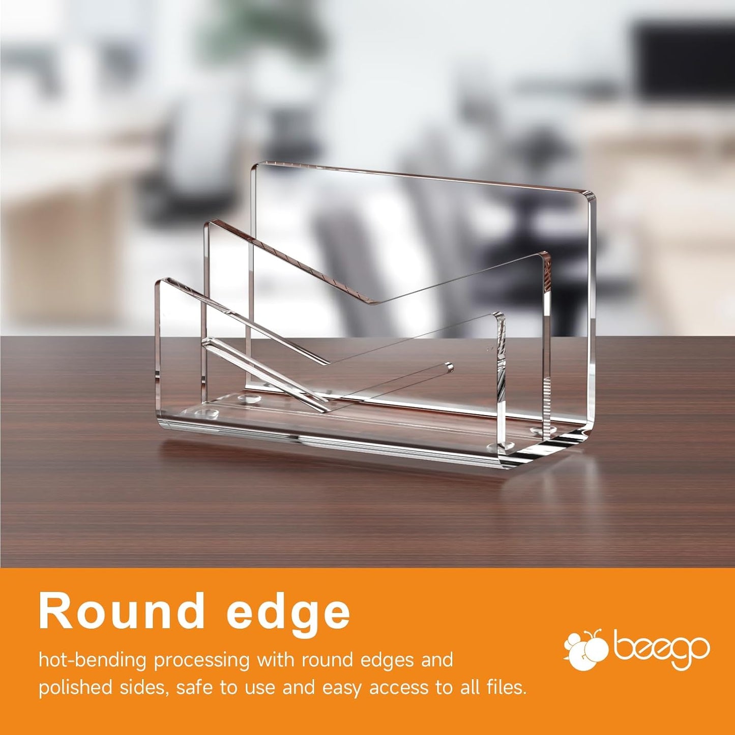 Beego Envelope and Mail Organizer Countertop - 3 Compartments Black Acrylic Desk Organizer Letter Holder Desktop File Sorter Bill Document Folder Rack for Office, Home, School Desk Organization