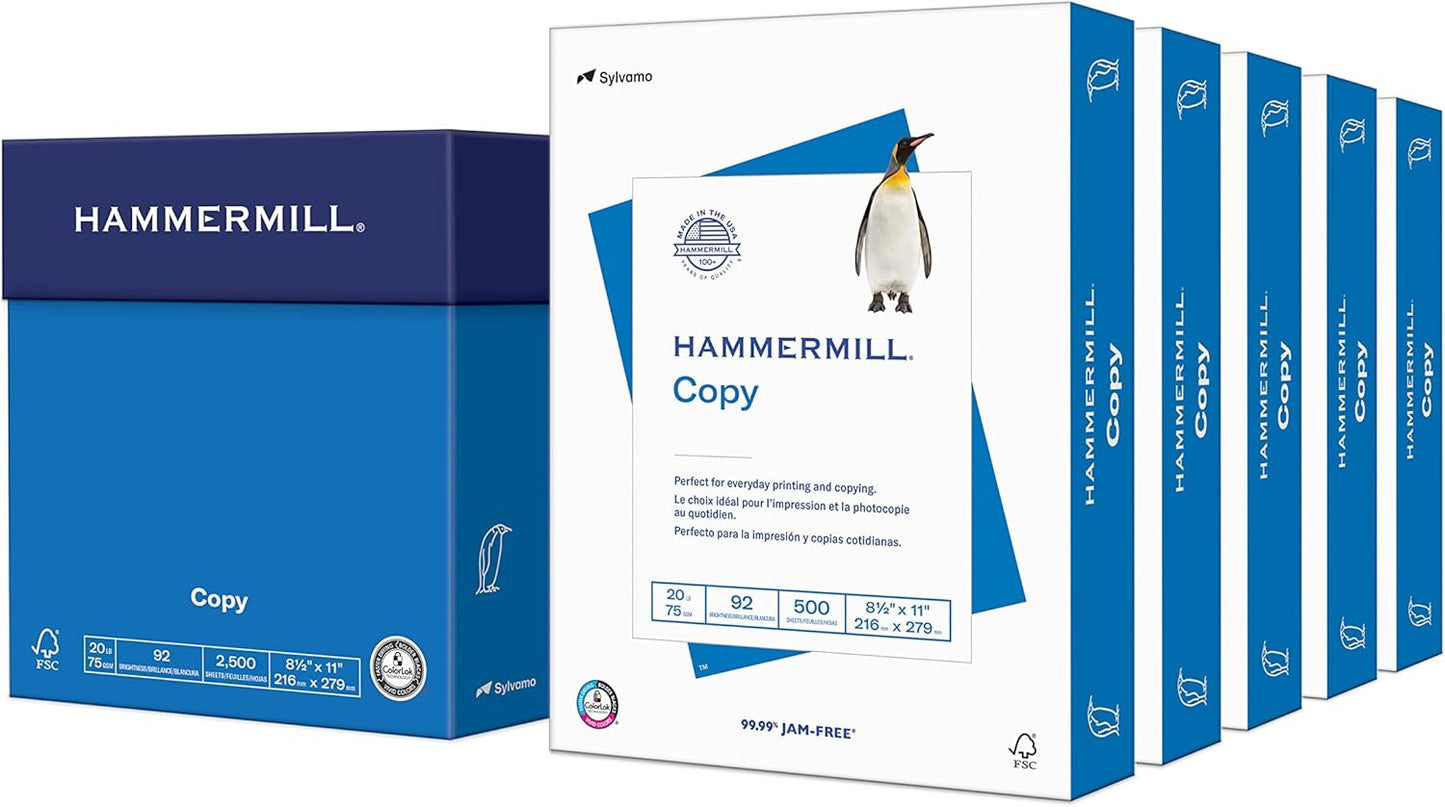 Hammermill Printer Paper, 20 lb Copy Paper, 8.5 x 11-3 Ream (1,500 Sheets) - 92 Bright, Made in the USA