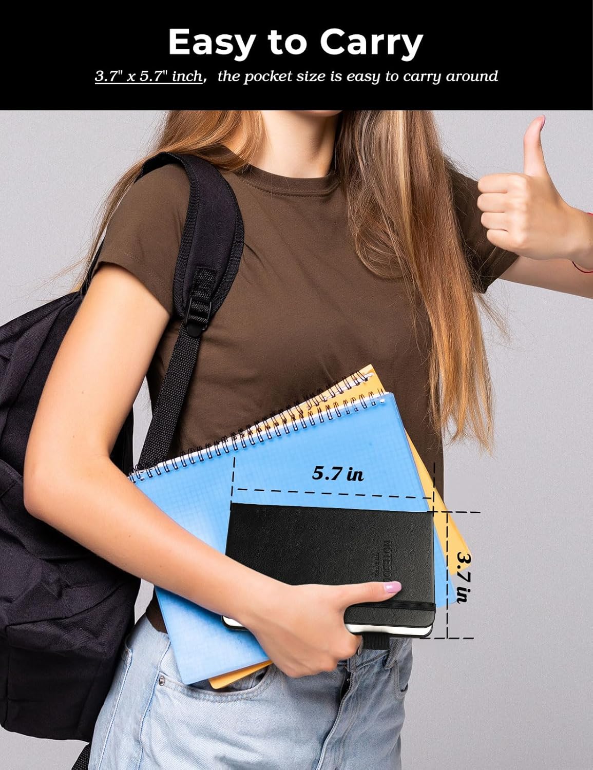 AISBUGUR Pocket Notebook Small Notebook 2-Pack, 3.7" x 5.7" Pocket Notebooks Hardcover with Thick Lined Paper, Inner Pockets, Cover Letter Embossing Design Mini Journal Notepad Black+Brown