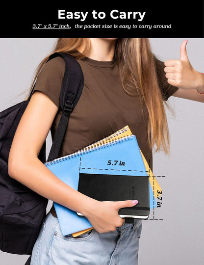 AISBUGUR Pocket Notebook Small Notebook 2-Pack, 3.7" x 5.7" Pocket Notebooks Hardcover with Thick Lined Paper, Inner Pockets, Cover Letter Embossing Design Mini Journal Notepad Black+Brown