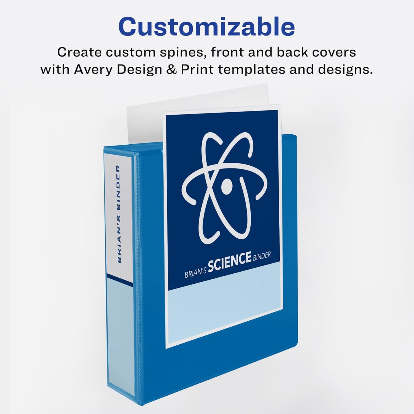 Avery Heavy-Duty View 3 Ring Binder, 2" One Touch Slant Rings, 2.8 Inch Wide Spine, Customizable Clear Cover, Ideal for School, Office, and Home Organization, 1 Light Blue Binder (05501)