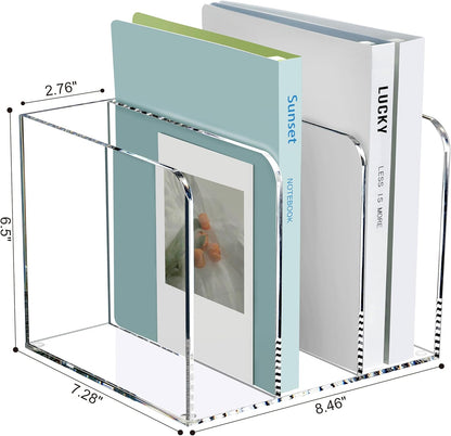 SANRUI 2-Pack Acrylic Magazine File Holder Desk Organizer Magazine Rack, Clear, Vertical File Sorter Holders, 9.45" D x 3.54" W x 10.24" H