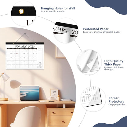 2026 Desk Calendar, Large Desktop/Wall Monthly Calendar (Jan. 2026 - Jun. 2027) 17'' x 12'' School Year Desk Planner for Teacher Family School Office Supplies