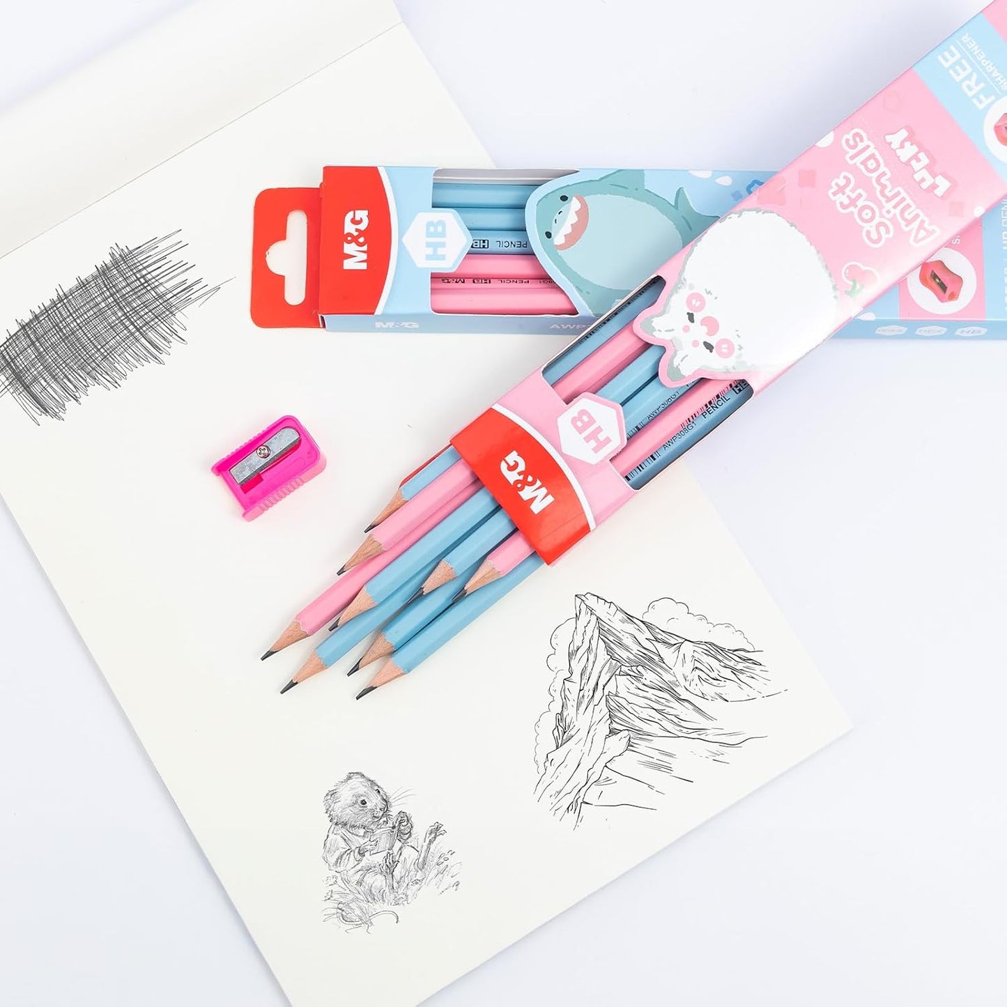 M&G Daily Series 24 Pack HB Pencils, Pre-Sharpened Hexagonal Wood-Cased Pencils with Erasers, 4 Color Barrels, Includes 2 Mini Sharpeners for Writing Drawing and School Office Supplies