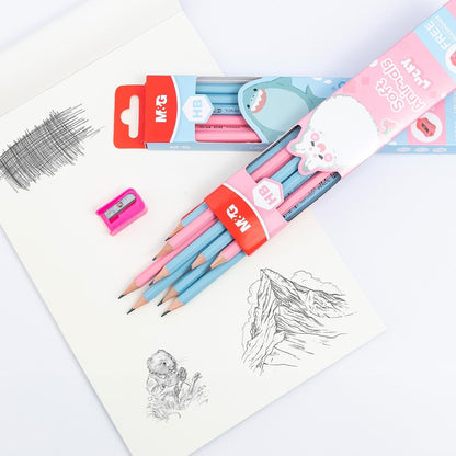 M&G Daily Series 24 Pack HB Pencils, Pre-Sharpened Hexagonal Wood-Cased Pencils with Erasers, 4 Color Barrels, Includes 2 Mini Sharpeners for Writing Drawing and School Office Supplies