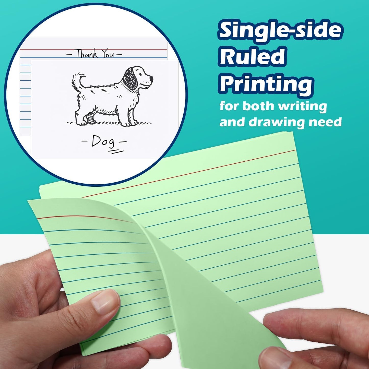 Index Cards 4x6 Lined Ruled Flash Note Cards 4" x 6", White, 100 Count, 220 GSM Heavy Weight