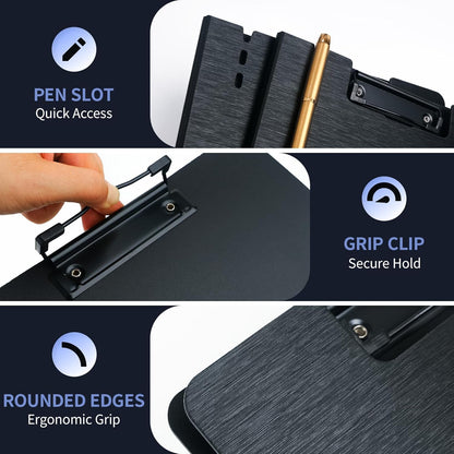 Clipboard Folder, with Dual Metal Clips, Embossed-Texture, Folding 360° Rotating, Nursing Clipboard for Letter and A4, Pen Holder (Silver, 2)