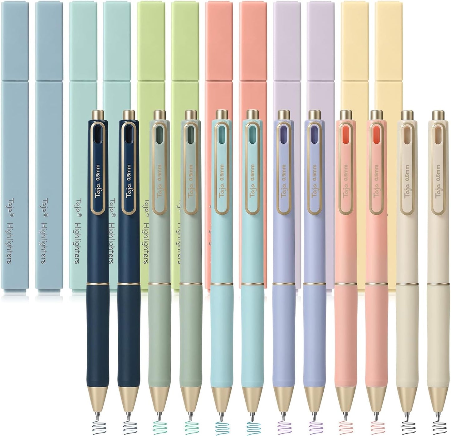 Taja 12 Pack Bible Highlighters and Pens Set No Bleed, 6 Aesthetic Pastel Highlighters and 6 Black Ink Pens for Bible Study, Journaling, School and Office Supplies