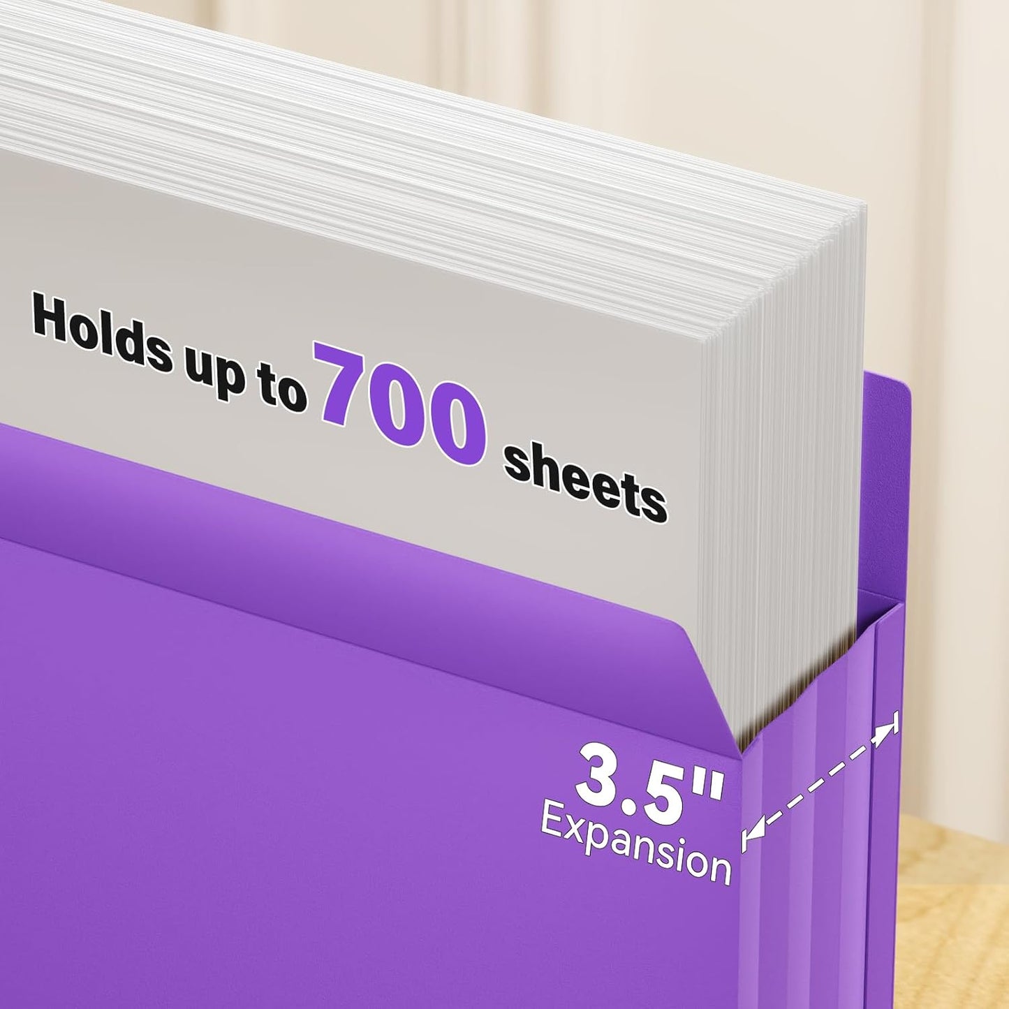 Ansook Poly 3.5”Expandable File Pockets,6 Pack Extra Capacity File Pockets Folders,Letter Size File Pockets,Heavy Duty File Pocket with Straight-Cut Tab,Holds 8.5" x 11" documents & Manila Folder