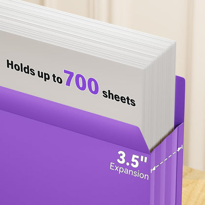 Ansook Poly 3.5”Expandable File Pockets,6 Pack Extra Capacity File Pockets Folders,Letter Size File Pockets,Heavy Duty File Pocket with Straight-Cut Tab,Holds 8.5" x 11" documents & Manila Folder