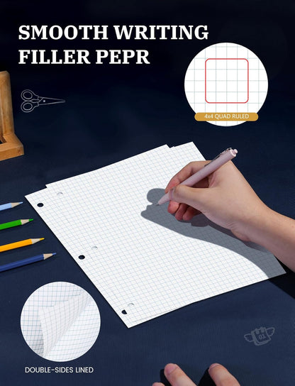 Loose Leaf Paper, 300 Sheets Filler Notebook Paper, 3-Hole Punched Binder Papers 8-1/2 x 11 In, Wide Ruled Lined Paper 8.5 x 11 for 3 Ring Binder, White, 3 Pack, 100 Sheets/Pad