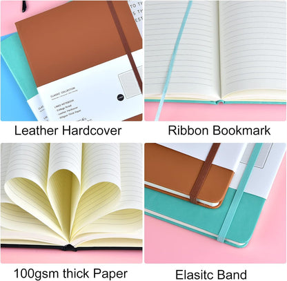 Coopay 3 Pack B5 Journal Notebooks Classic College Ruled Notebooks Hardcover Lined Journals for Office Home School Business Writing Note Taking, 10.2 x 7.5 inch, 100GSM Thick Paper, 160 Pages (Black)