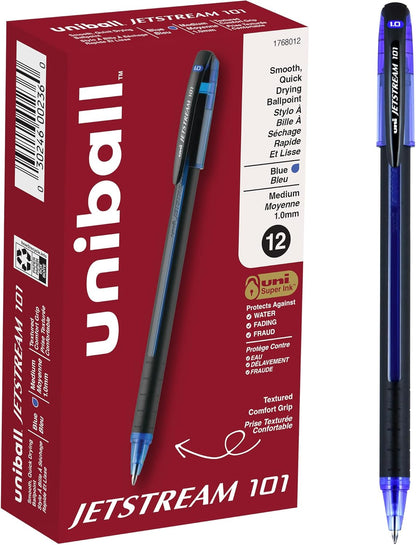 uniball Jetstream 101 Ballpoint Pens, Medium Point (1.0mm), Blue, 12 Pack
